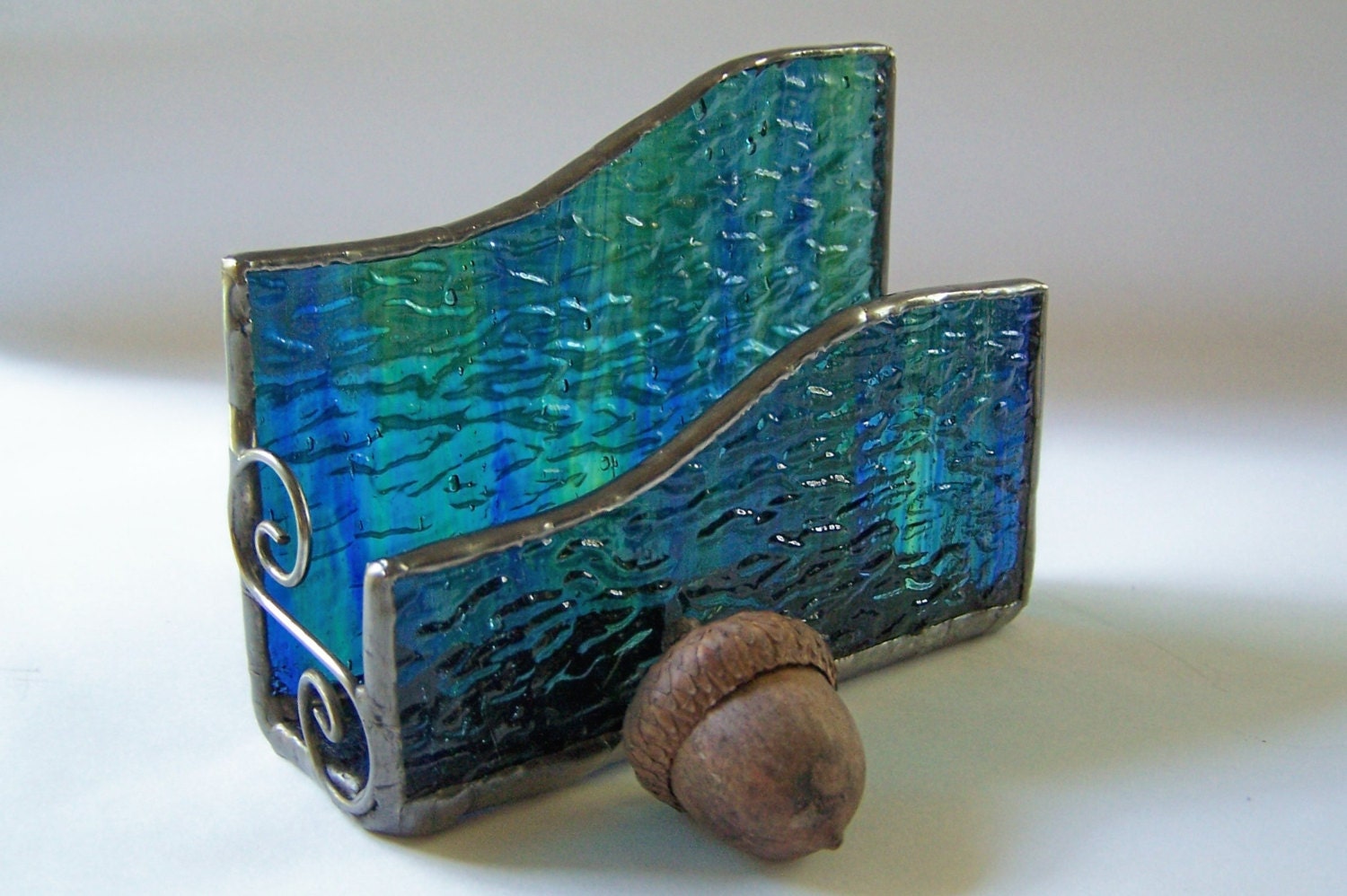 Stained Glass Business Card Holder Blue Glass Green Glass