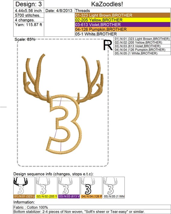Applique Antler Numbers Embroidery Design hunters for by KaZoodles