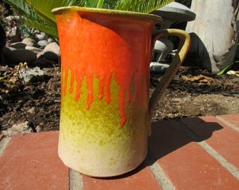 Vintage Mid Century Modern Drip Glaze Pottery Pitcher Italy