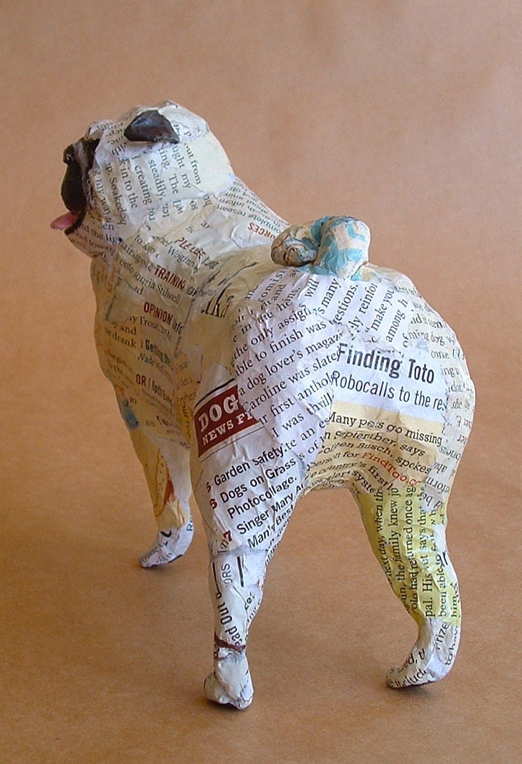 Pug Unique Whimsical Paper Mache Dog Sculpture By Paperport