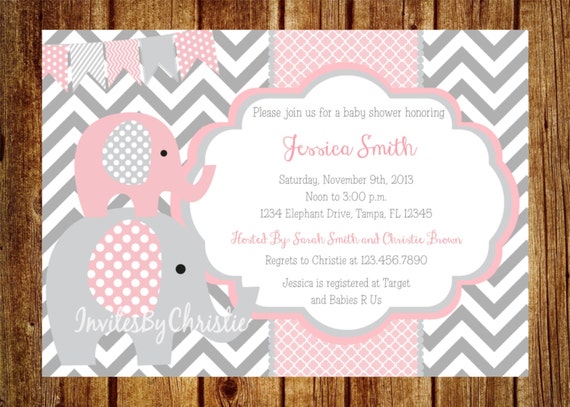 Pink Elephant Baby Shower Invitations 6