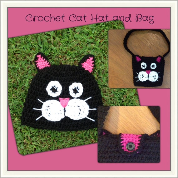 Items similar to Crochet Cat Hat and Cat Bag Pattern .Bag ...