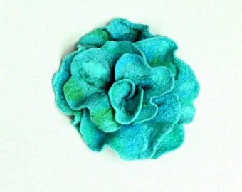 Blue brooch Felted brooch Dark turquoise broach Fancy flower Felt brooch Turquoise brooch