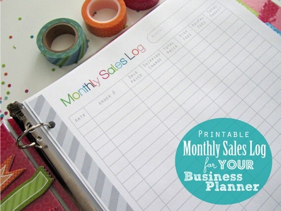 Monthly Sales Log Pdf Printable Planner Page by CleanLifeandHome