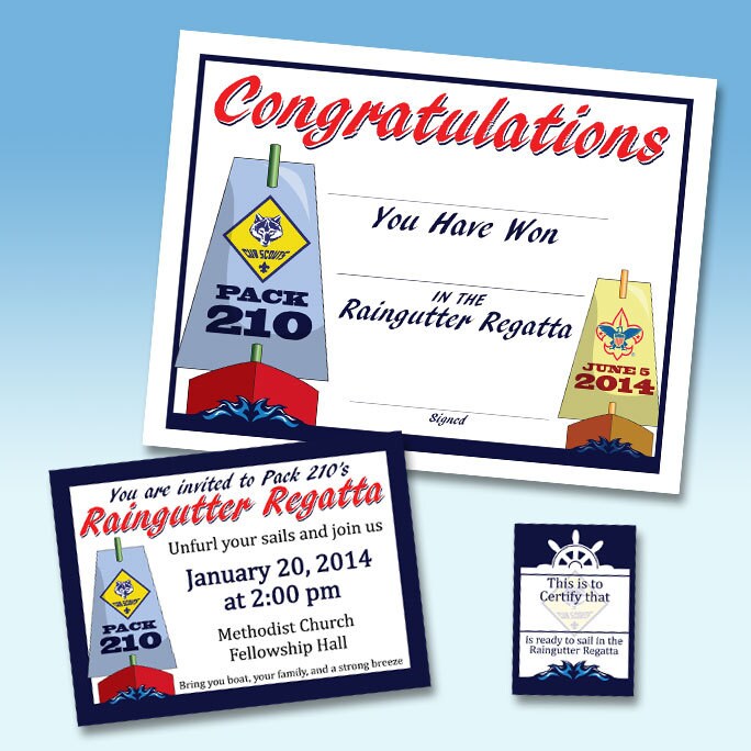 Custom Cub Scout Raingutter Regatta Invitation Certificate