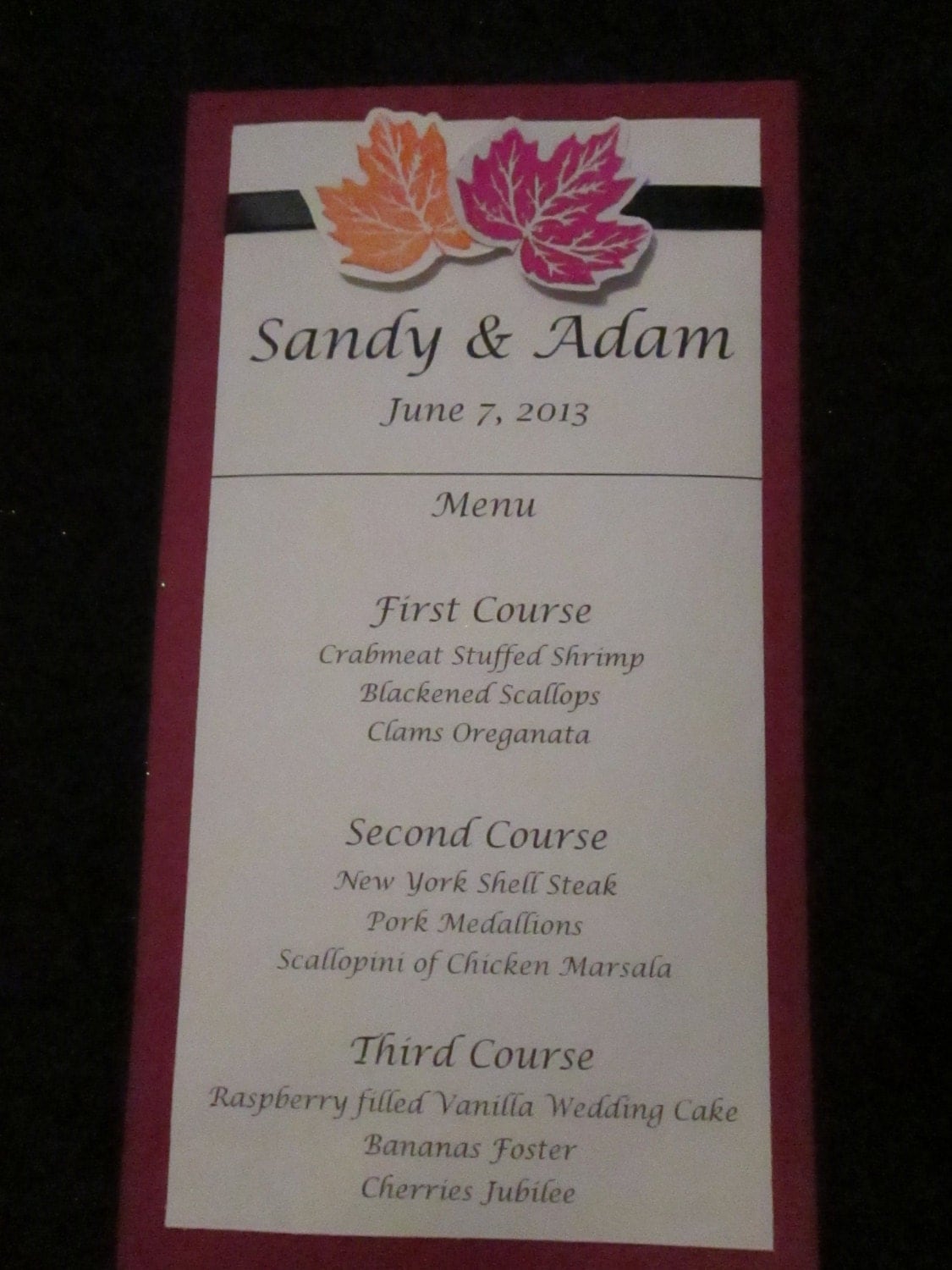 Fall Wedding Menu
