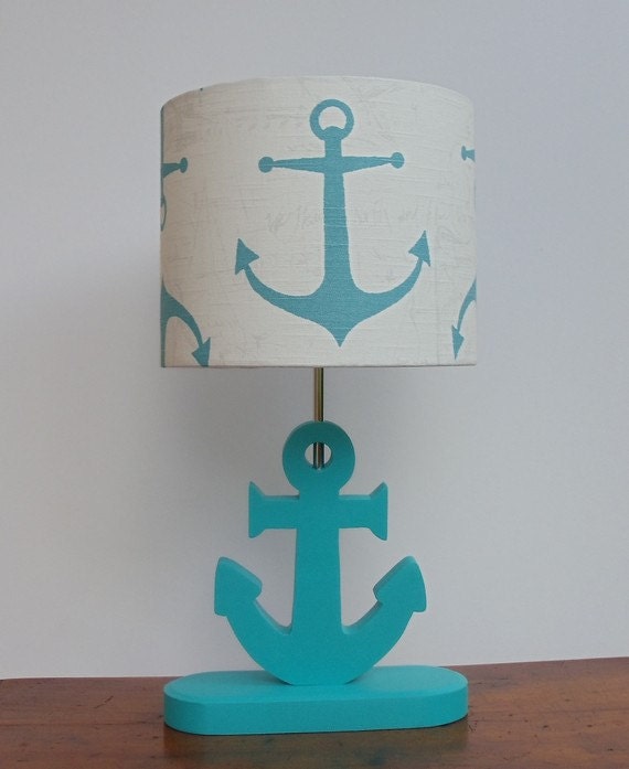 Nautical lamp | Etsy - Handmade Medium Aqua Anchor/Nautical Theme Drum Lamp Shade