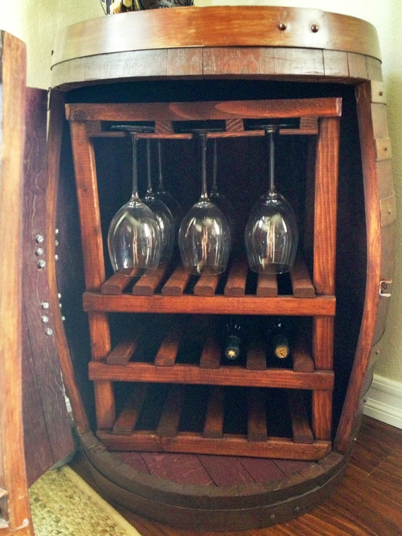 Wine Barrel with Wine and Glass Storage