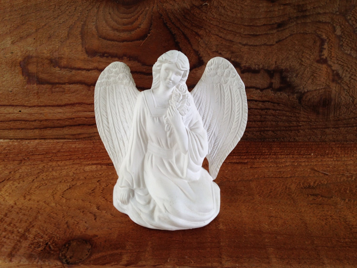 Ceramic Angel Figurine White Unglazed Vintage Pottery