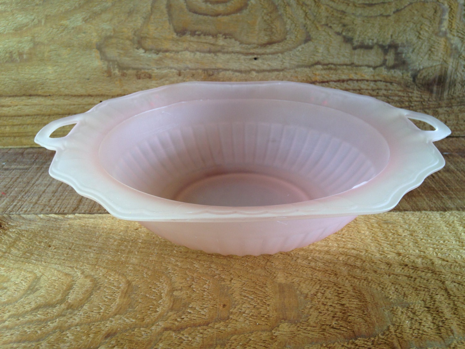 1930’s Pink Frosted Glass Bowl Vintage Vaseline Serving Dish by