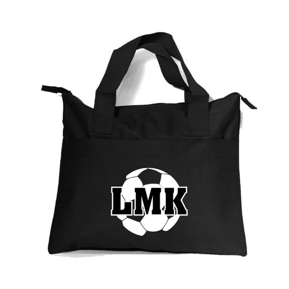 Personalized Kids Canvas Soccer Tote Bag Black Canvas White Initial ...