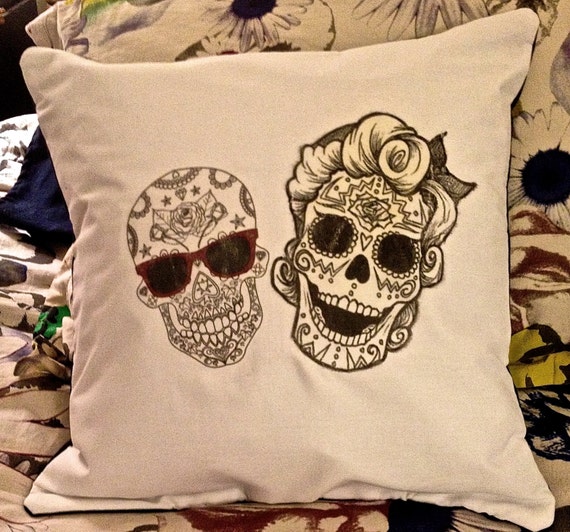 Items similar to Mr. and Mrs. Sugar Skull Pillow on Etsy