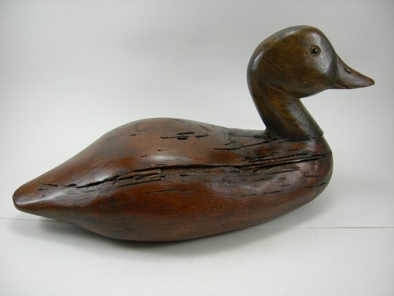 Vintage Duck Decoy Hand Carved Solid Wood Rustic Natural