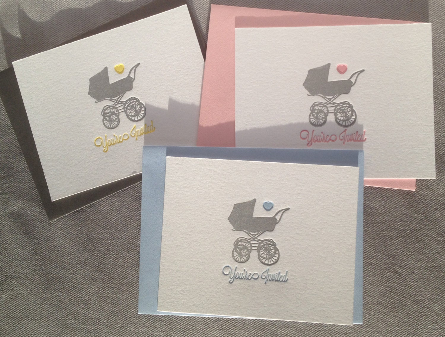 Letterpress Baby Invitations in Color of Your by RustBeltPress