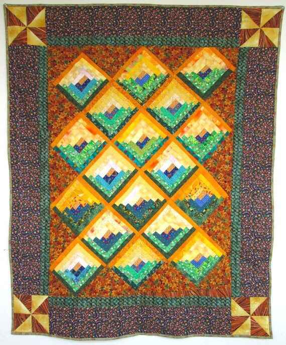Log Cabin on Diagonal Patchwork Quilt by by HarborHouseQuilts