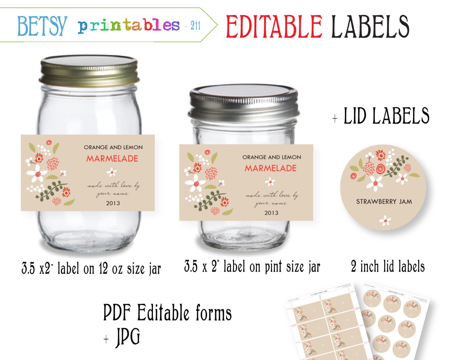 Labels for canning Jar labels Mason Jar lid labels PDF