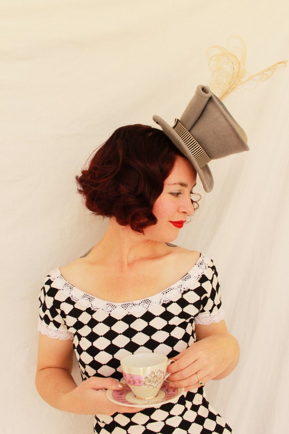 Custom Order Mad Hatter Tea Cup Felt Tilt Hat with Iridescent