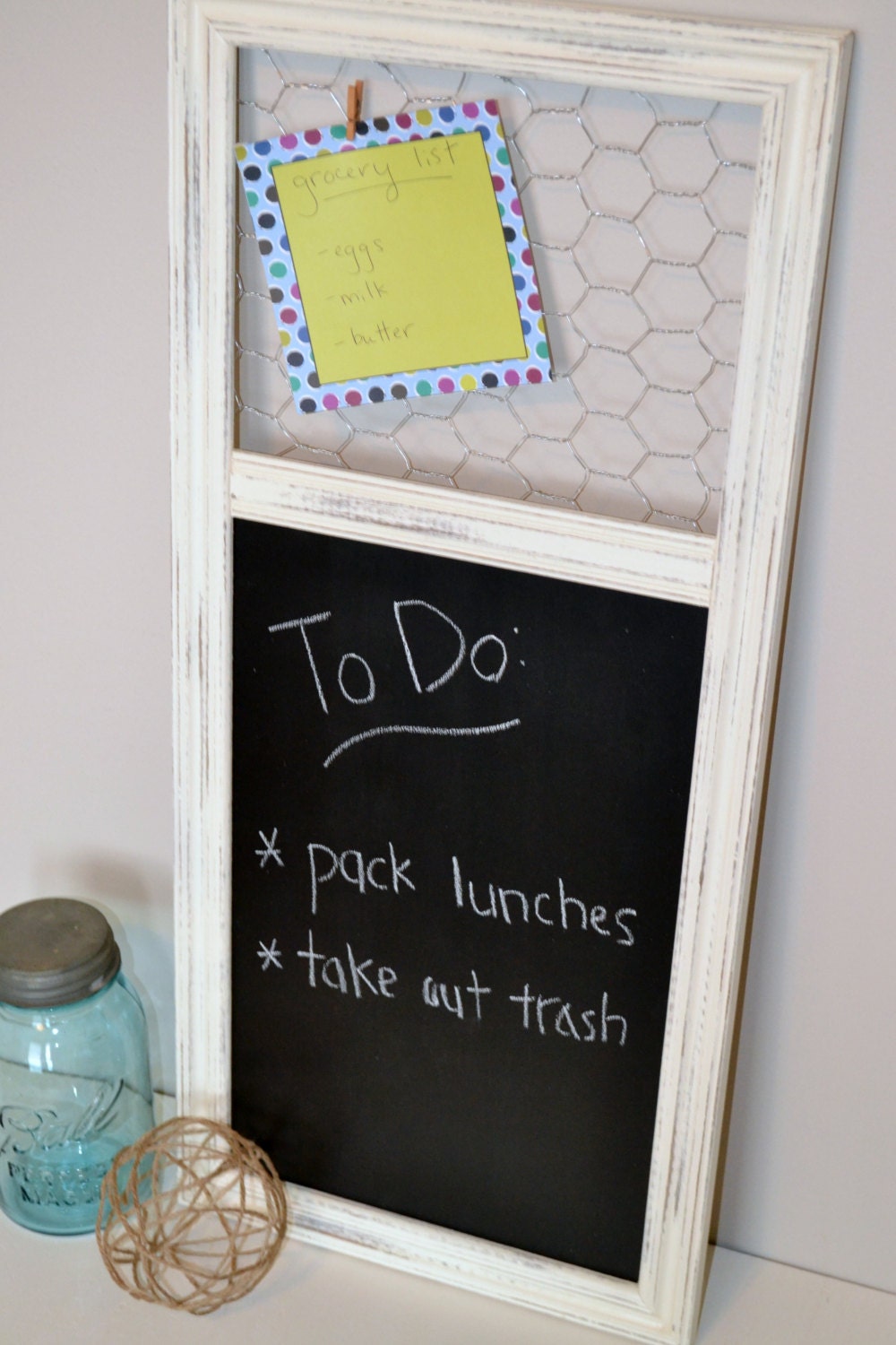 Cream Distressed Chalkboard/Chicken Wire Bulletin Board Combo