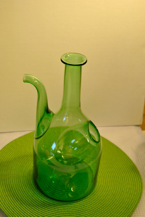 Vintage Wine Decanter Green Glass 13 inches by camillesBOOTH66