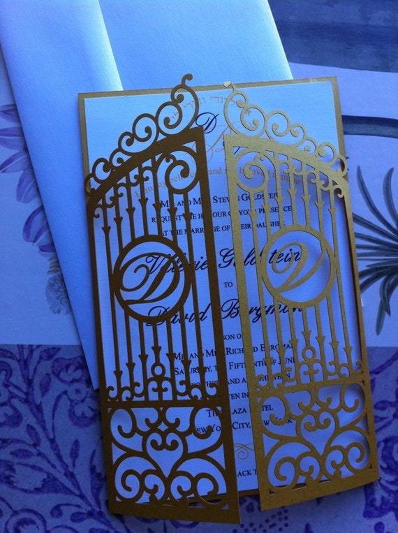 Laser Cut Wedding Invitation Die Cut Monogram Iron Gate Bi