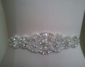 Wedding Belt, Bridal Belt, Sash Belt, Crystal Rhinestone & Off White Pearls - Style B200099L