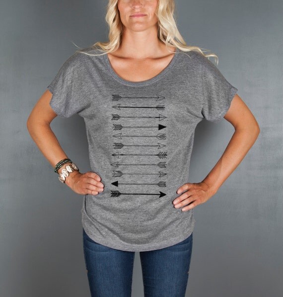 Women's ARROW Shirt- Women's Custom Screen Printed Top- Loose Fitting Sexy T Shirt- Off the Shoulder Top- Arrow Graphic- By Feather 4 Arrow