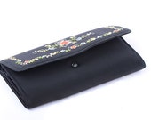 Black Clutch Purse , Handbags, Purses and Bags ,Vintage Clutch 1970 , Evening Bag, Embroidered clutch