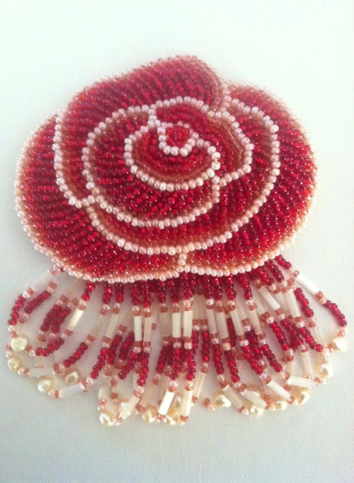 Native American Beaded Red Rose Barrette