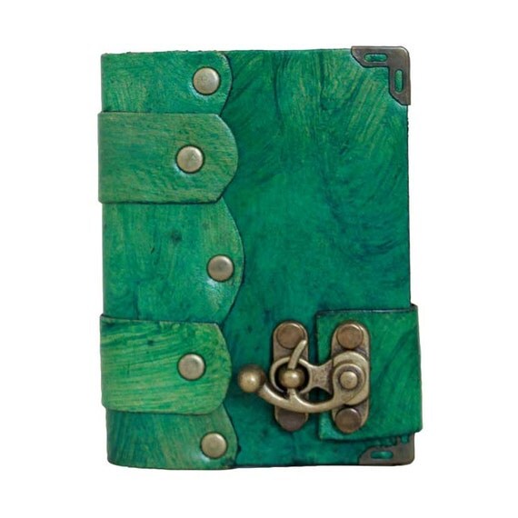 Plain Green Mini Leather Journal / Diary / Lock / Sketchbook
