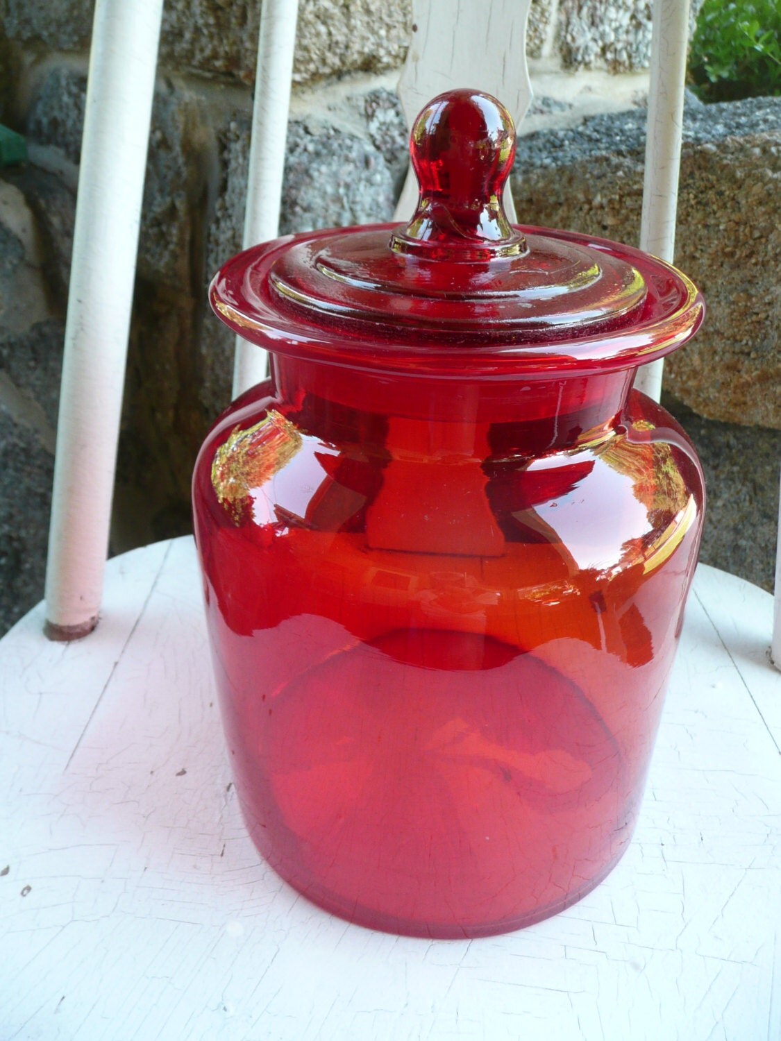 Vintage candy jar and lid RED by vintagepurveier on Etsy