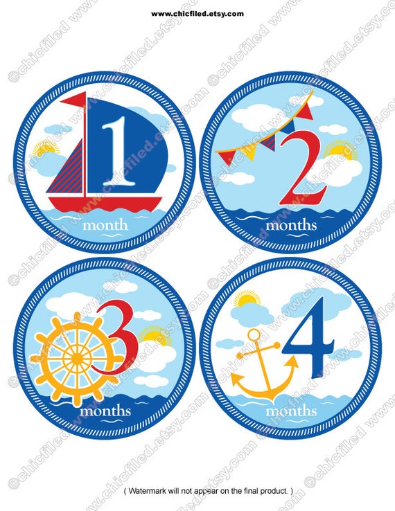 instant dowload printable stickers monthly baby boy images
