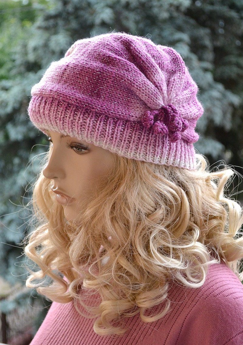 Multicolor purple pink cream cap / hat lovely warm