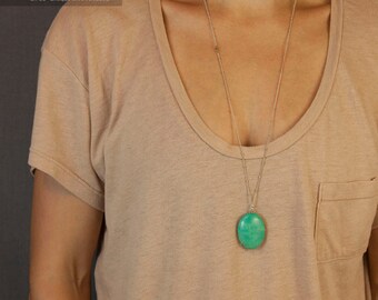 TURQUOISE ELLIPSE Turquoise Necklace // Stone Necklace // Turquoise Pendant on Personalized Long Necklaces Chain // Bohemian Fringe