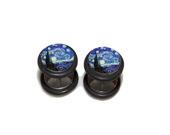 Stary Night FAKE Plugs Post Earrings - 1 Pair - Made to Order