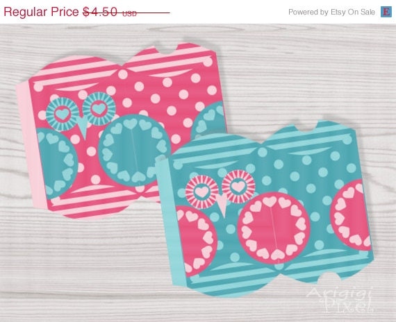 WEEKEND SALE 50% OFF Printable Pillow Gift Box Owl in Love Diy Printable box template pink turquoise Pdf file instant download Il_570xn