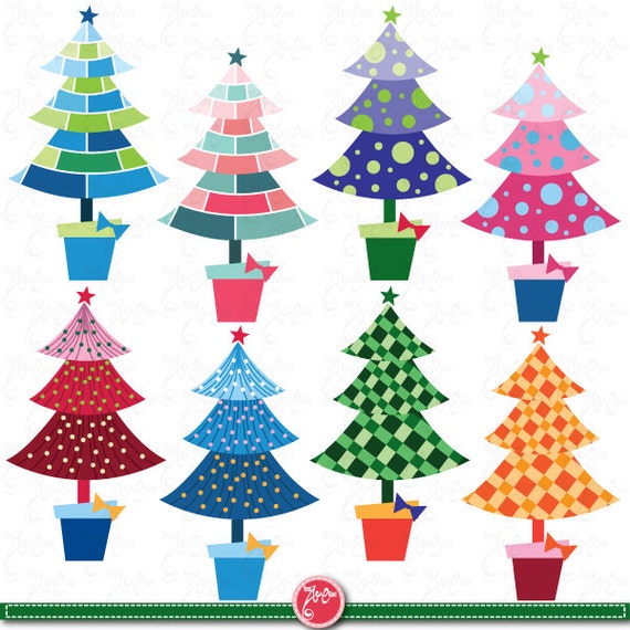 Christmas ClipArt "CHRISTMAS CLIP ART"set,Christmas Tree,Colorful Christmas Tree, christmas perfect for Scrapbook,Cards,Invitations Cm024 Il_570xn