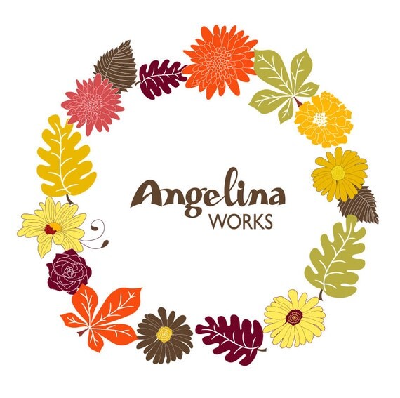 Download Items similar to Autumn Flowers Wreath Clip art background ...