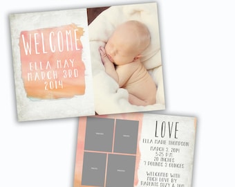 PSD birth announcement card photoshop template for professional photographers - Y317