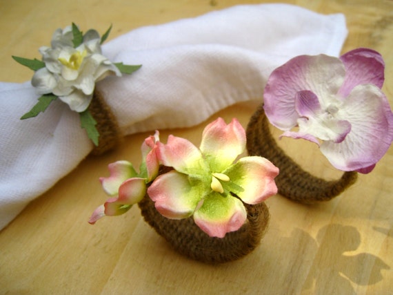 SET of 12 Sakura Napkin Rings Rustic Holiday Dinner Wedding Accessories Place Setting Cottage Chic Cherry Blossom Orchid Gardenia Il_570xn
