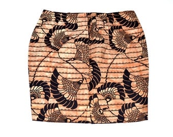 Peach Ankara Print Skirt, Pencil Skirt, African Print Skirt, Ankara Pencil Skirt, Mini skirt, Ankara Fabric Skirt By ZabbaDesigns