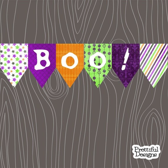 Purple and Orange Boo Halloween Banner Printable Instant Download Il_570xn