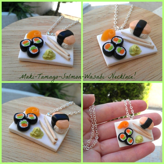 Sushi and Wasabi Sauce Necklace Mini Food Jewelry Miniature
