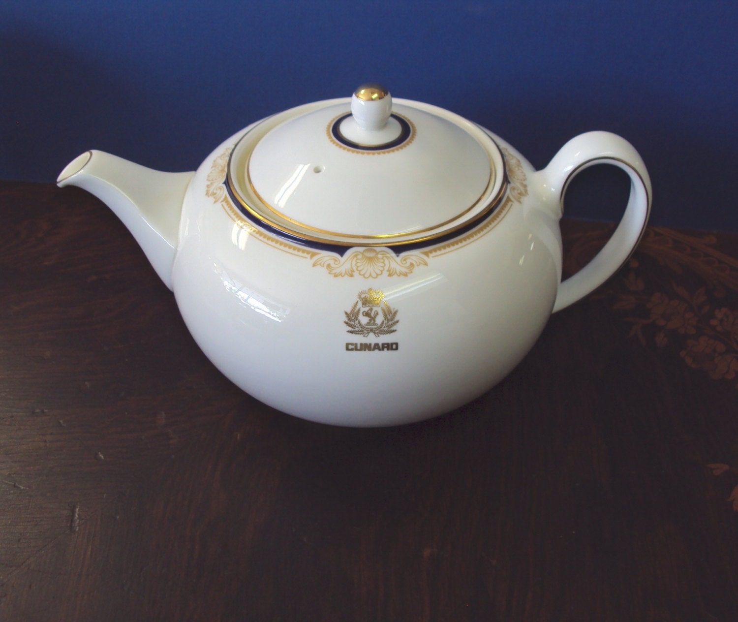 Wedgwood Teapot Royal Blue and Gold on White Porcelain