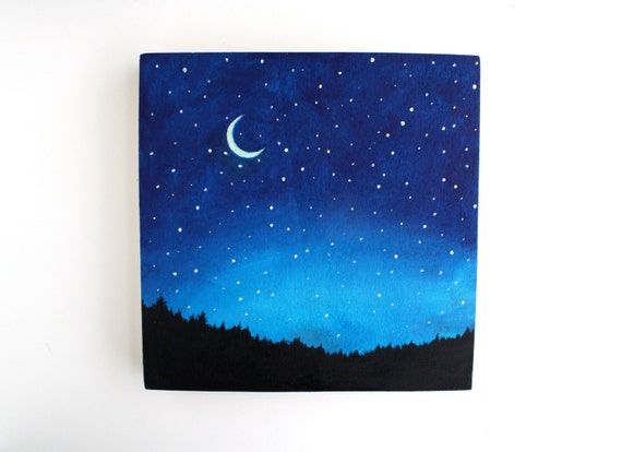 Night Sky Painting - Kids Wall Art - Nursery Decor - Painting for Kids Room