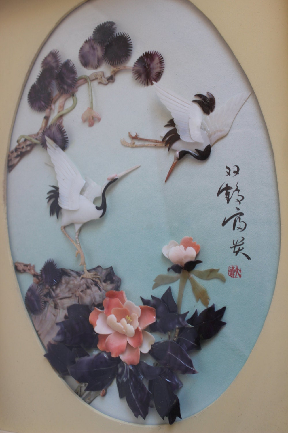 Asian 3 Dimensional Shell Art Chinese Shadow Box Art