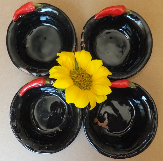 Set of 4 Ceramic Chili Bowls Stoneware Serving Bowls Wild