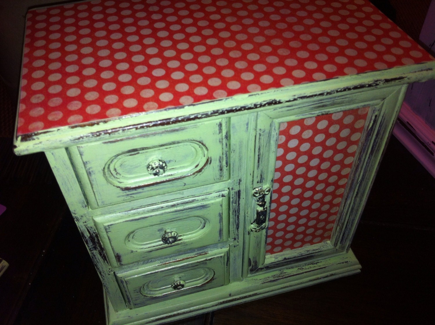 Mint green and orange jewelry box with polka by foreverkatydid