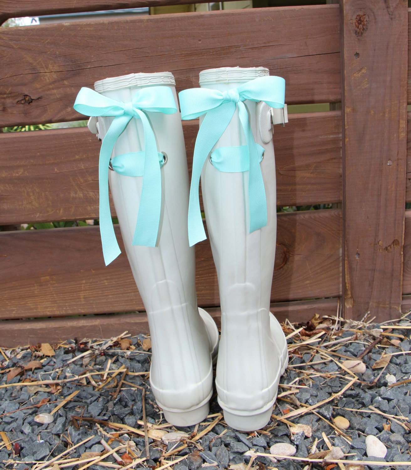 White Rain Boots with Tiffany Blue Bow by GoslingBoots on Etsy