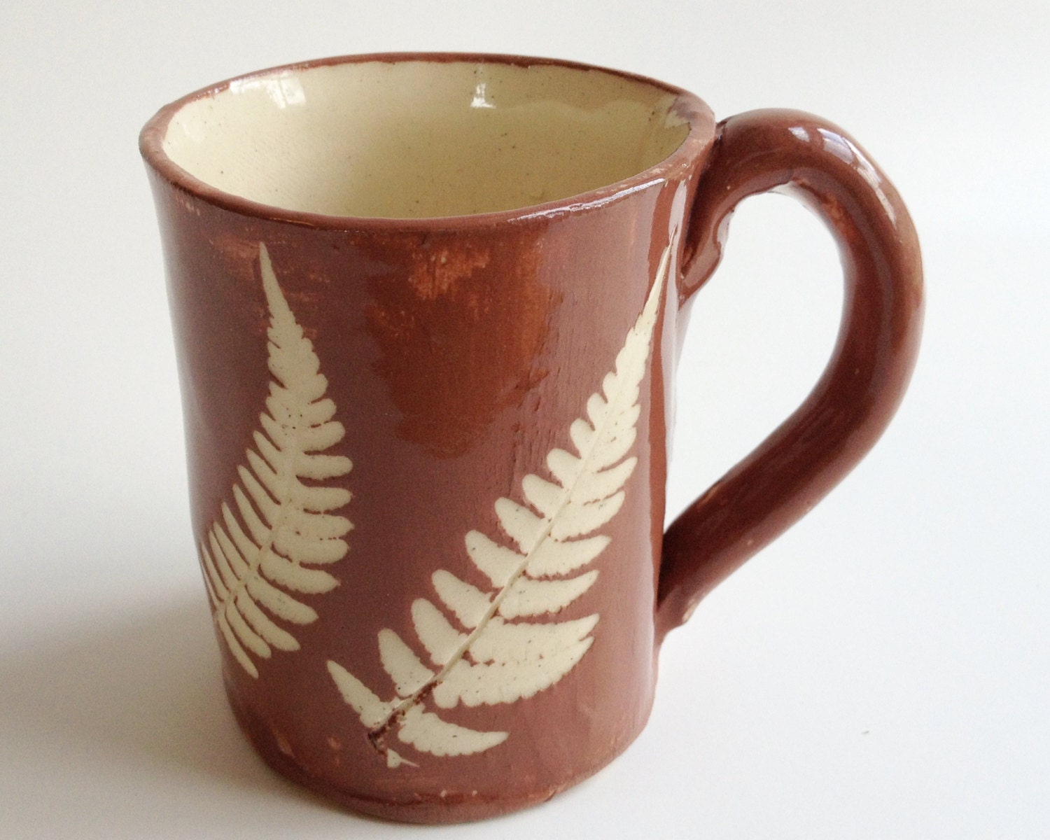 Fern Leaf Pottery Mug Botanical Fern Print Red by redbarnpottery