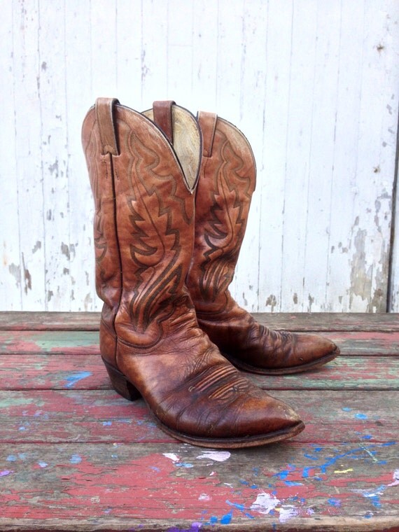 Distressed Cowboy Boots Vtg Justin Brown Leather 9.5 E Men 11